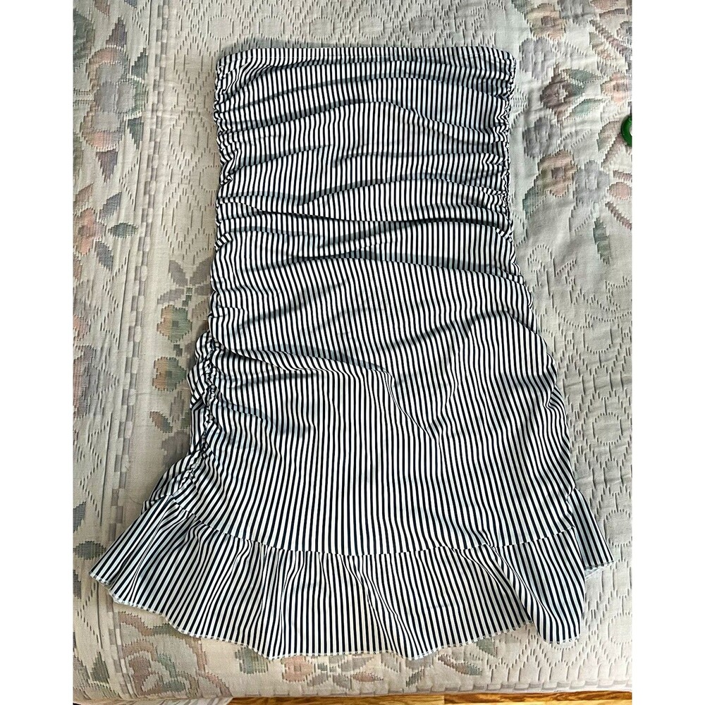 NWT Edikted Gaia Blue and White Striped Ruched Strapless Mini Dress Small